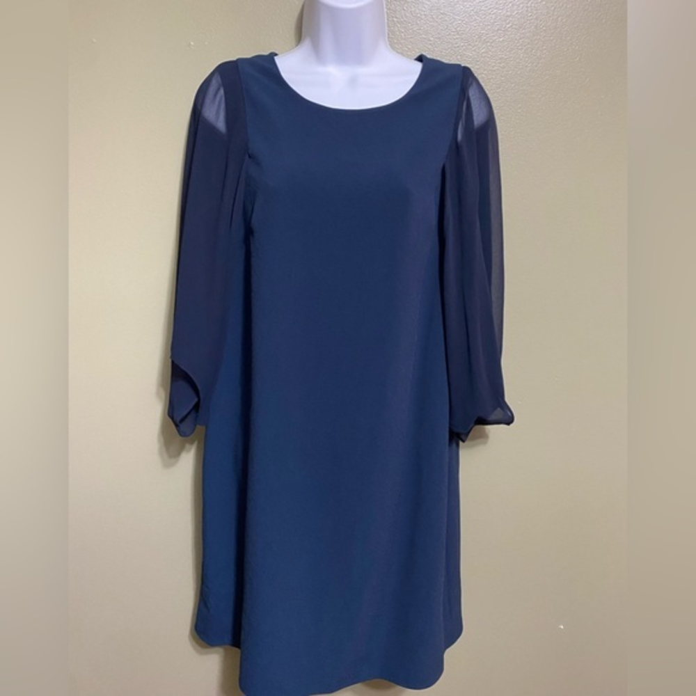 Navy Blue Halston Blousen‎ Sleeve Dress, Size 8, NWOT